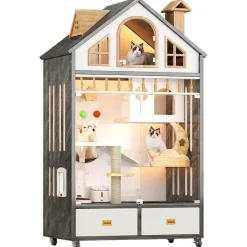 The Decor Haven Haustierzubehör-Luxuriöses Katzenhaus aus Holz – gemütlicher Unterschlupf für den Innenbereich