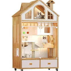 The Decor Haven Haustierzubehör-Luxuriöses Katzenhaus aus Holz – gemütlicher Unterschlupf für den Innenbereich