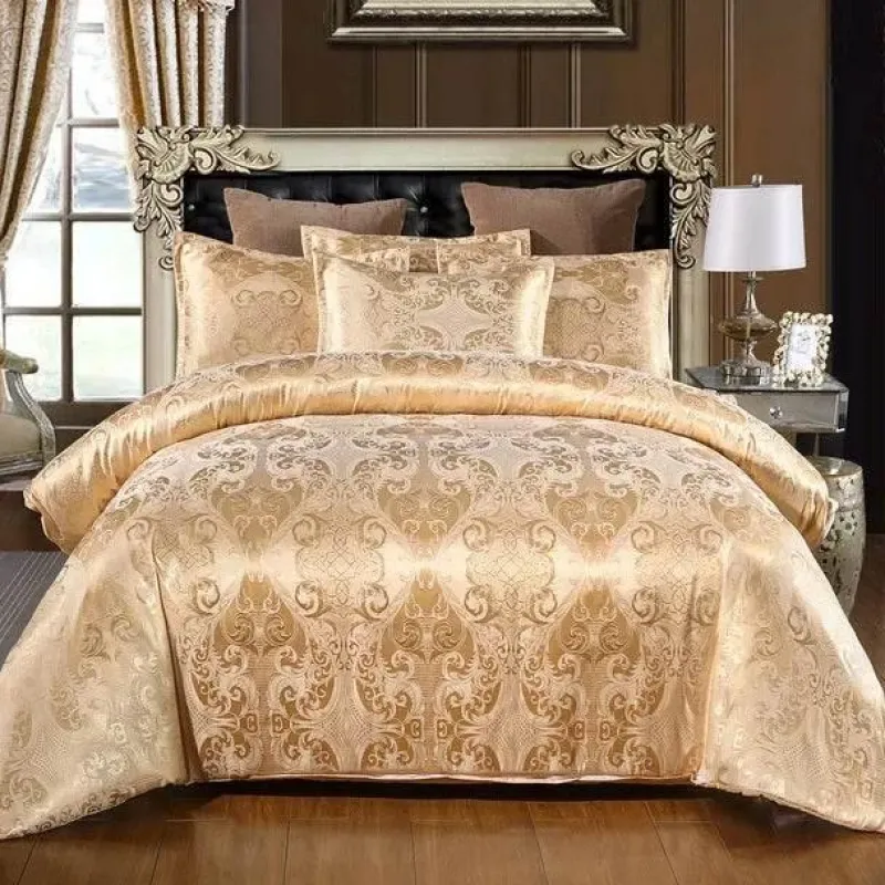 Warm Embrace Bettzeug-Luxuriöses Kingsize-Bettbezug-Set aus Satin-Jacquard – einfarbige Bettwäsche