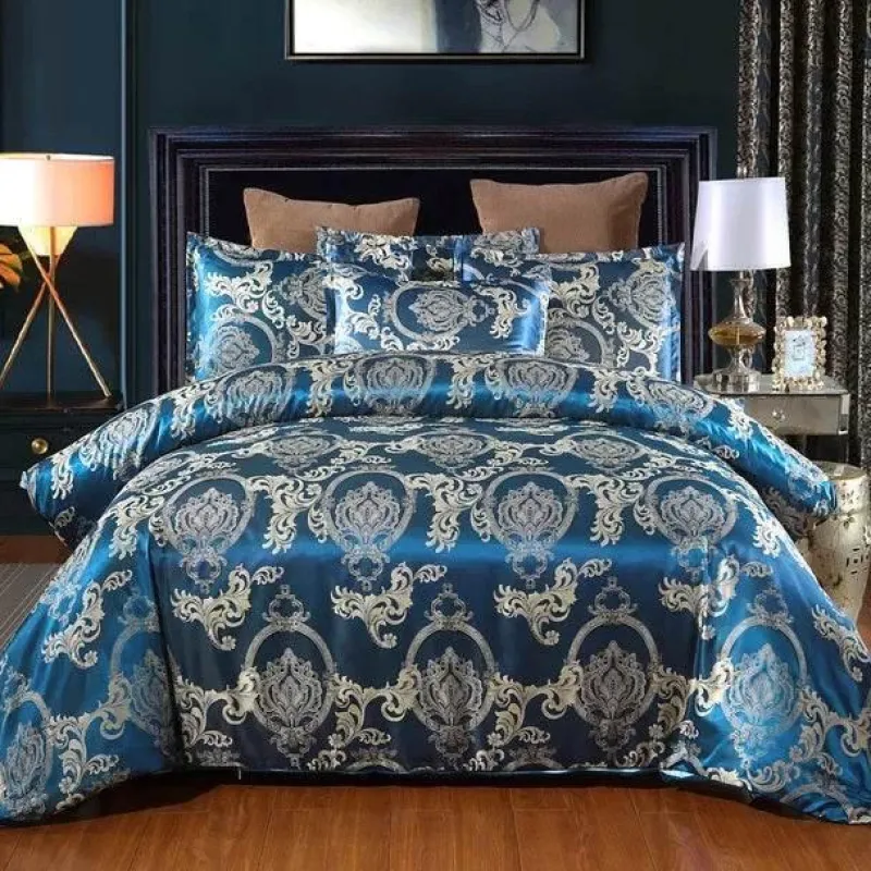 Warm Embrace Bettzeug-Luxuriöses Kingsize-Bettbezug-Set aus Satin-Jacquard – einfarbige Bettwäsche