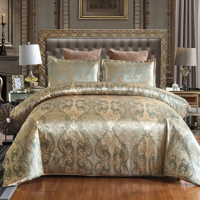 Warm Embrace Bettzeug-Luxuriöses Kingsize-Bettbezug-Set aus Satin-Jacquard – einfarbige Bettwäsche