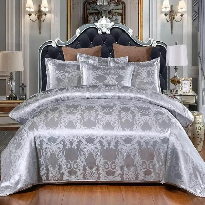 Warm Embrace Bettzeug-Luxuriöses Kingsize-Bettbezug-Set aus Satin-Jacquard – einfarbige Bettwäsche