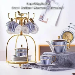 Feast u0026 Flair Küche & Esszimmer-Luxuriöses Tee- und Kaffeeset aus Bone China – Elegantes Trinkgeschirr aus goldfarbenem Porzellan