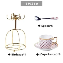 The Cozy Mug Küche & Esszimmer-Luxuriöses Tee- und Kaffeeset aus Bone China – Elegante Kanne und Tassen aus goldfarbenem Porzellan