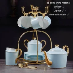 Feast u0026 Flair Küche & Esszimmer-Luxuriöses Tee- und Kaffeeset aus Porzellan – Teekanne mit Tassen aus Bone China