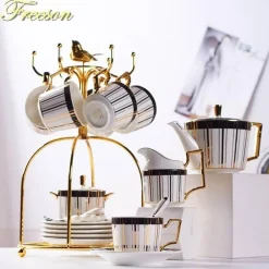 The Cozy Mug Küche & Esszimmer-Luxuriöses Tee- und Kaffeeset aus Bone China – Trinkgeschirr aus Porzellan mit Goldeinlage