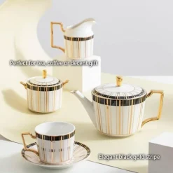 The Cozy Mug Küche & Esszimmer-Luxuriöses Tee- und Kaffeeset aus Bone China – Trinkgeschirr aus Porzellan mit Goldeinlage