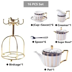 The Cozy Mug Küche & Esszimmer-Luxuriöses Tee- und Kaffeeset aus Bone China – Trinkgeschirr aus Porzellan mit Goldeinlage