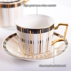 The Cozy Mug Küche & Esszimmer-Luxuriöses Tee- und Kaffeeset aus Bone China – Trinkgeschirr aus Porzellan mit Goldeinlage