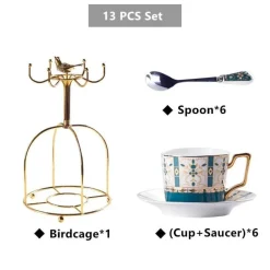 The Cozy Mug Küche & Esszimmer-Luxuriöses Tee- und Kaffeeset aus goldenem Bone China – nordisches Porzellan, Teekanne, Tassen, Zuckerdose, Milchkännchen