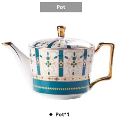 The Cozy Mug Küche & Esszimmer-Luxuriöses Tee- und Kaffeeset aus goldenem Bone China – nordisches Porzellan, Teekanne, Tassen, Zuckerdose, Milchkännchen