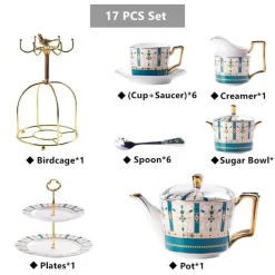 The Cozy Mug Küche & Esszimmer-Luxuriöses Tee- und Kaffeeset aus goldenem Bone China – nordisches Porzellan, Teekanne, Tassen, Zuckerdose, Milchkännchen