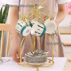 The Cozy Mug Küche & Esszimmer-Luxuriöses Tee- und Kaffeeset aus goldenem Bone China – nordisches Porzellan, Teekanne, Tassen, Zuckerdose, Milchkännchen