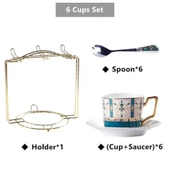 The Cozy Mug Küche & Esszimmer-Luxuriöses Tee- und Kaffeeset aus goldenem Bone China – nordisches Porzellan, Teekanne, Tassen, Zuckerdose, Milchkännchen