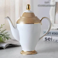 Feast u0026 Flair Küche & Esszimmer-Luxuriöses Teeservice aus Knochenporzellan mit Goldbesatz, Teekanne, Kaffeetassen und Milchkännchen