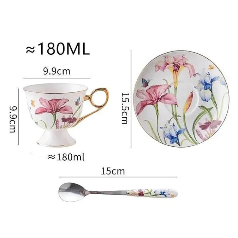 Plates u0026 More Küche & Esszimmer-Luxuriöses Teeservice aus Porzellan mit Löffel „Lily“ – elegante Tasse und Untertasse