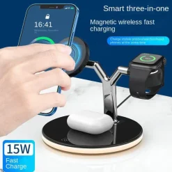 Bright Accents Beleuchtung-Magnetisches kabelloses 3-in-1-Telefonladegerät - Schnellladestation