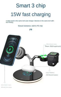Bright Accents Beleuchtung-Magnetisches kabelloses 3-in-1-Telefonladegerät - Schnellladestation