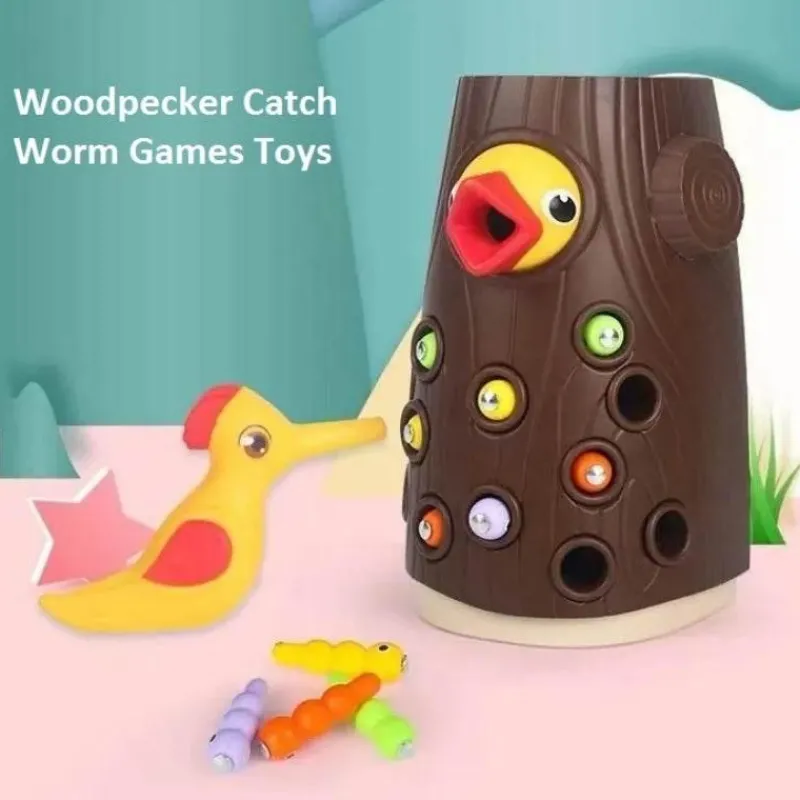 The Decor Haven Babyspielzeug-Magnetisches Spechtspielzeug – lustiges Wurmfangspiel für Kinder