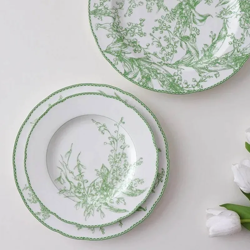 Elegance at the Table Küche & Esszimmer-Maiglöckchen-Porzellanteller - Medieval Green Tableware Collection