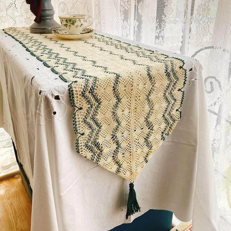 Fine Table Threads Küche & Esszimmer-Makramee-Tischläufer – Wellenhohl-Design, dekorativer Akzent