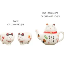 Feast u0026 Flair Küche & Esszimmer-Maneki Neko Teeservice – Lucky Cat Porzellan Teekanne Tasse