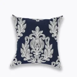 Pillow Haven Bettzeug-Marineblauer weißer Vierpass-Kissenbezug – 45 x 45 cm, bestickter Kissenbezug