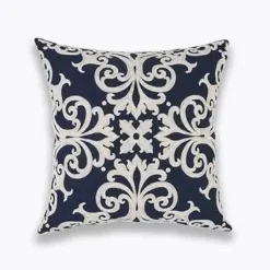 Pillow Haven Bettzeug-Marineblauer weißer Vierpass-Kissenbezug – 45 x 45 cm, bestickter Kissenbezug