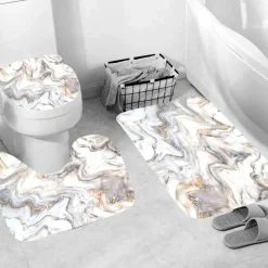 Aqua Essence Badezimmer-Marmor-Duschvorhang-Set – Stilvolles Badezimmerdekor