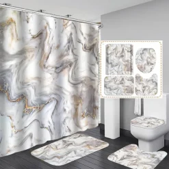 Aqua Essence Badezimmer-Marmor-Duschvorhang-Set – Stilvolles Badezimmerdekor
