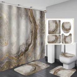Aqua Essence Badezimmer-Marmor-Duschvorhang-Set – Stilvolles Badezimmerdekor