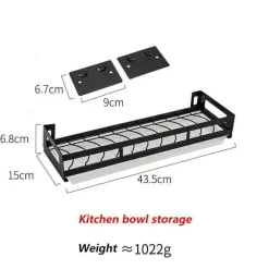 Cozy Living Küche & Esszimmer|Möbel-Mattschwarze Küchenaufbewahrung aus Metall ohne Bohren