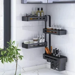 Space Savvy Küche & Esszimmer-Mehrschichtiges drehbares Küchenregal – Aufbewahrungs-Organizer ohne Lochen