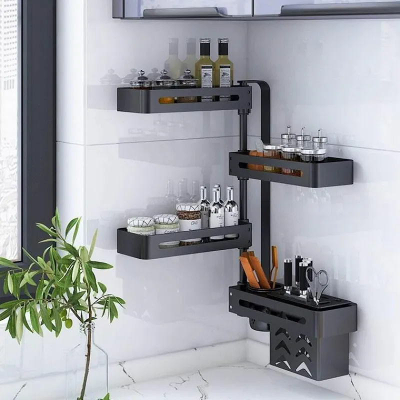 Space Savvy Küche & Esszimmer-Mehrschichtiges drehbares Küchenregal – Aufbewahrungs-Organizer ohne Lochen