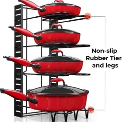 Space Savvy Küche & Esszimmer-Mehrstufiger, verstellbarer Pfannen-Organizer für die Küche – platzsparendes Kochgeschirrregal