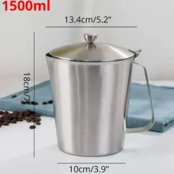 Tom Küche & Esszimmer-Milchaufschäumkrug aus Edelstahl mit Deckel - Messbecher