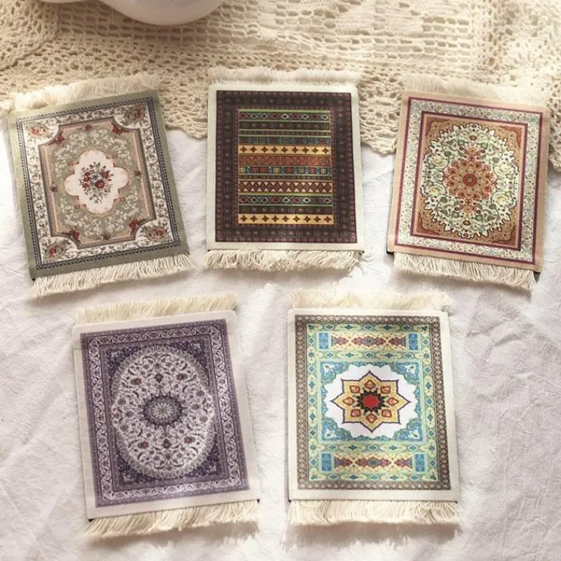 The Decor Haven Wohndeko|Küche & Esszimmer-Mini Türkischer Teppich Untersetzer - Dekorative Tassenmatte