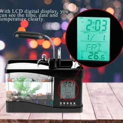 Comfort u0026 Style Heimwerkzeuge-Mini-Aquarium mit LCD-Uhr – digitales Wasser-Dekor für Zuhause