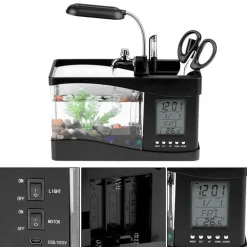 Comfort u0026 Style Heimwerkzeuge-Mini-Aquarium mit LCD-Uhr – digitales Wasser-Dekor für Zuhause
