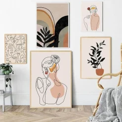 The Gilded Nest Wohndeko-Minimalistisches abstraktes Gesicht verlässt Kunstdruck