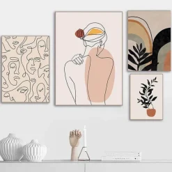 The Gilded Nest Wohndeko-Minimalistisches abstraktes Gesicht verlässt Kunstdruck