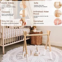 Kinder The Decor Haven Kinderwagen & Zubehör-Minimalistisches Baby-Aktivitätsgymnastik-Set aus Holz – Natürlicher Spielplatz für Kleinkinder