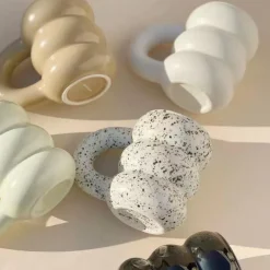 Tom Wohndeko-Modera Thick Ceramic Mug – Modern Ribbed Sculpted Coffee Cup