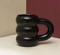 Tom Wohndeko-Modera Thick Ceramic Mug – Modern Ribbed Sculpted Coffee Cup