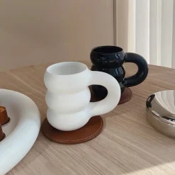 Tom Wohndeko-Modera Thick Ceramic Mug – Modern Ribbed Sculpted Coffee Cup