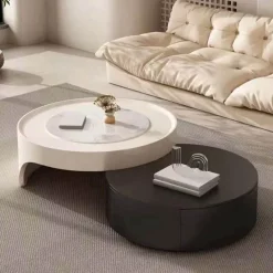 Accent u0026 Adorn Möbel-Modern Dual-Tier Round Coffee Table - Retractable Lounge Design