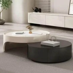 Accent u0026 Adorn Möbel-Modern Dual-Tier Round Coffee Table - Retractable Lounge Design