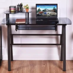 Comfort u0026 Style Möbel-Moderner Schreibtisch mit Metallrahmen und Druckerablage – Home-Office-Arbeitsplatz