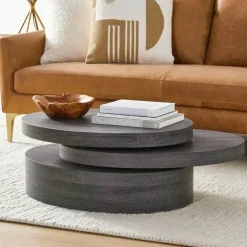 Comfort u0026 Style Möbel-Moderner schwarzer ovaler Couchtisch – elegantes drehbares Design für Zuhause