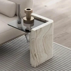 The Lounge Loft Möbel-Moderner Travertin-Beistelltisch - Ophelia Design